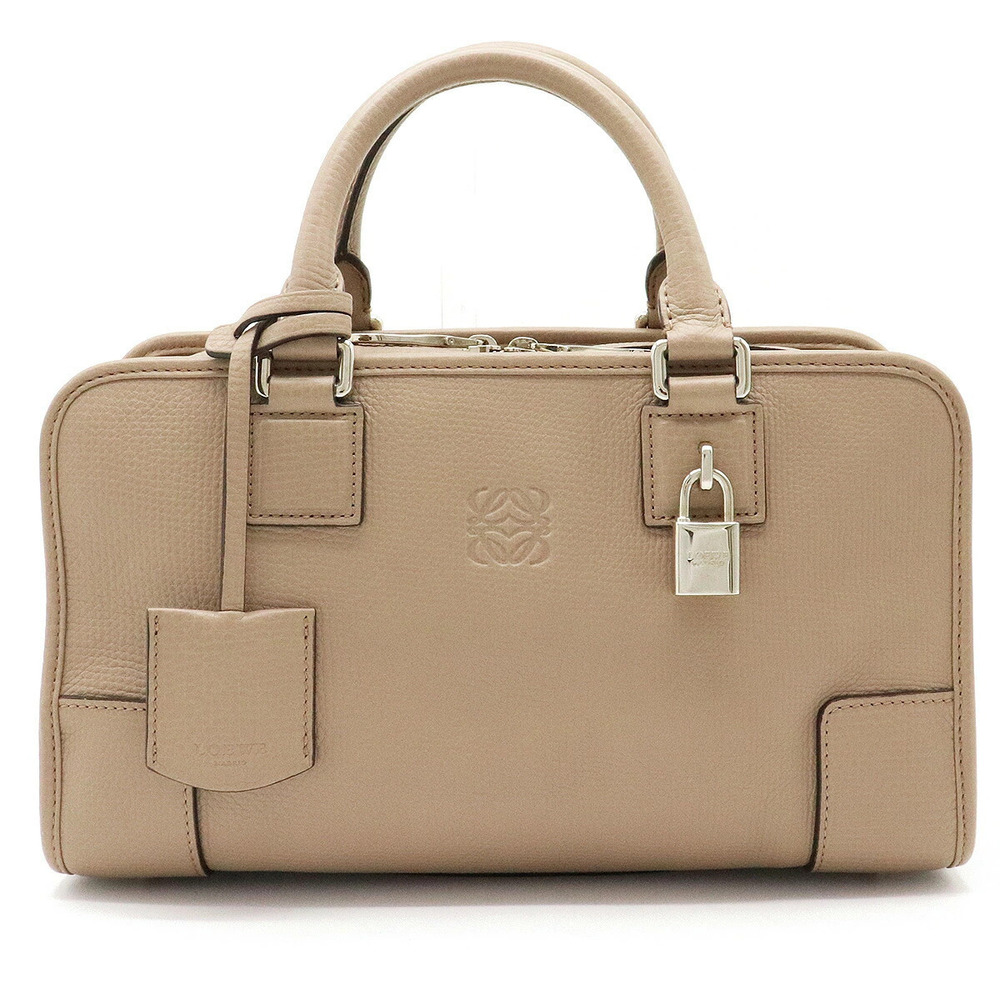 Loewe Amazona Anagram Handbag Boston Leather Greige Gray